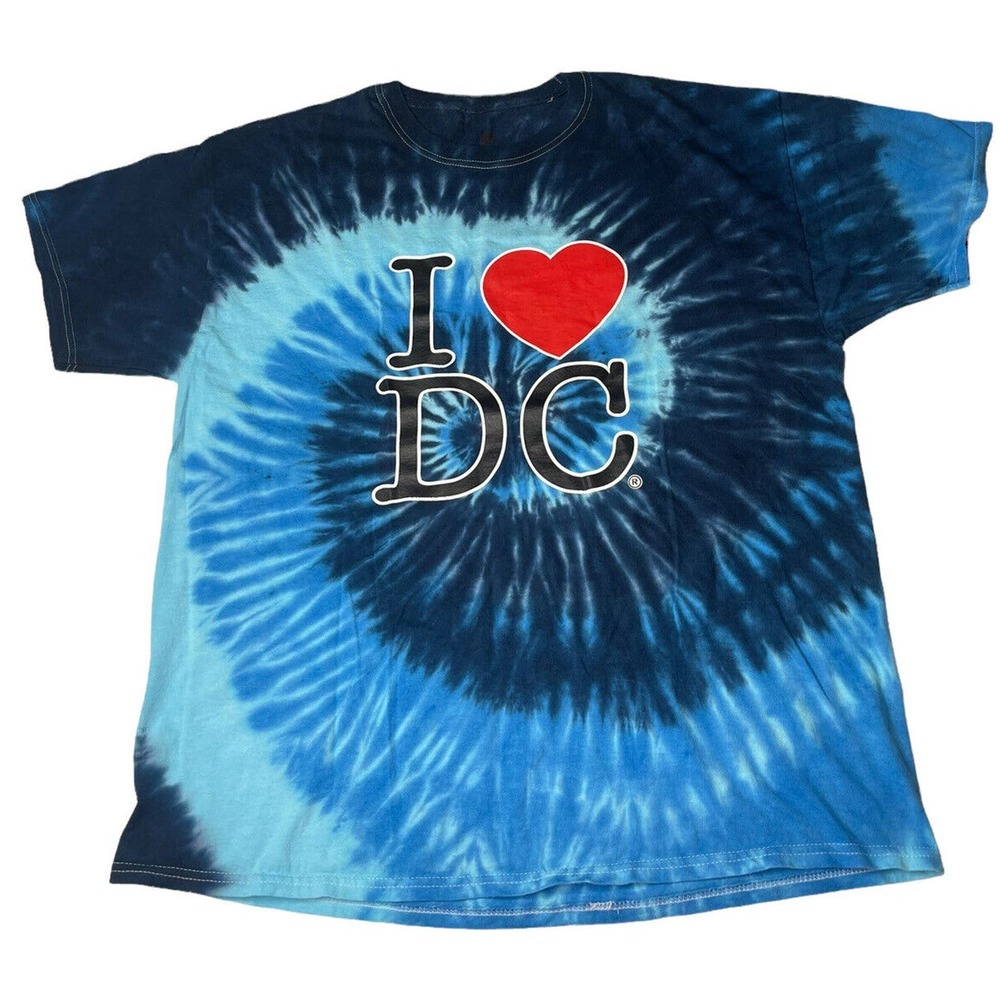 I Love DC Blue Tie Dye Peace Short Sleeve T Shirt Size XL